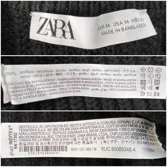 Zara Black Rib Knit V-Neck Oversize‎ Crop Sweater Sz M - Picture 10 of 10